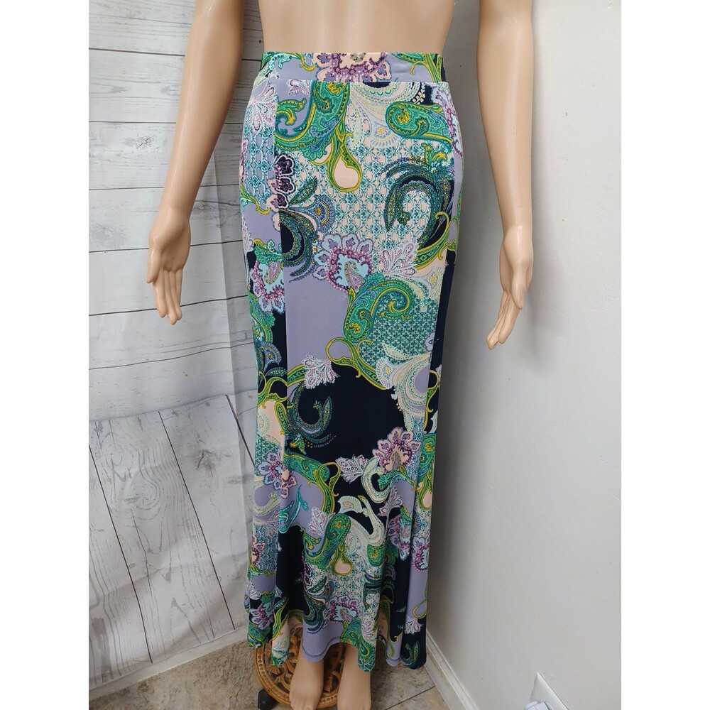 Est 1946 Cato Plus Skirt Maxi Green Purple Paisley Long Stretch Modest Sz M